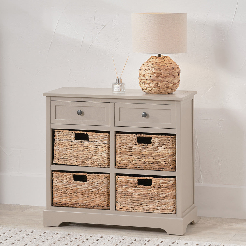 Devonshire Putty Grey Pine Wood with 4 Baskets Sideboard